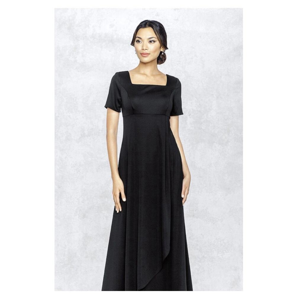 Stage Accents Performance Apparel Black Short‎ Sleeve Square Neck Dress Size 12